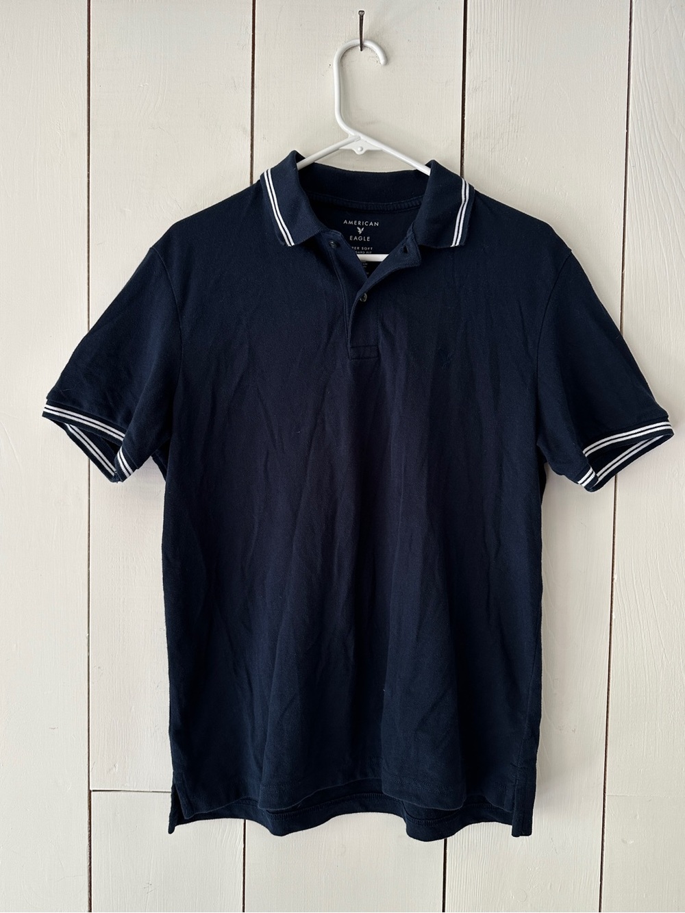 American Eagle Pique Polo Shirt Size M Navy Blue Stardard Fit Preppy